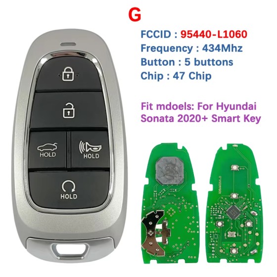 2019-2022 Hyundai Sonata / 5-Button Smart Key / PN: 95440-L1060 / TQ8-F08-4F27 (Aftermarket)